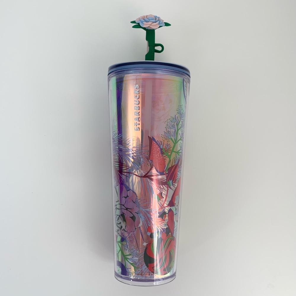 Starbucks 24 oz tumbler with silicone straw topper. 2023 holiday collection.